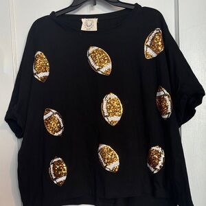 Fantastic Fawn Black Sequin Football Women's Top size Small